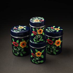 Floral Blue Handpainted Enamelware Stainless Steel Container 