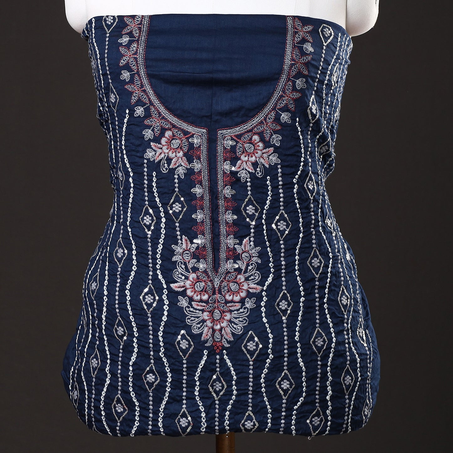 Blue - 3pc Kutch Bandhani Tie-Dye Sequin Work Satin Cotton Suit Material Set 69