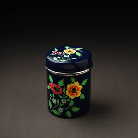 Floral Blue Handpainted Enamelware Stainless Steel Container 