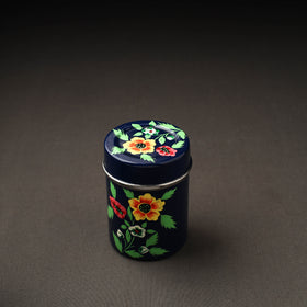 Floral Blue Handpainted Enamelware Stainless Steel Container 