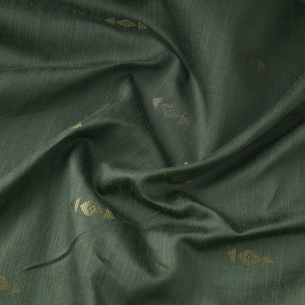 Green - Zari Buti Spun Dupion Viscose Silk Plain Fabric 02