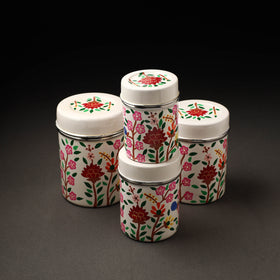 Floral White Handpainted Enamelware Stainless Steel Container