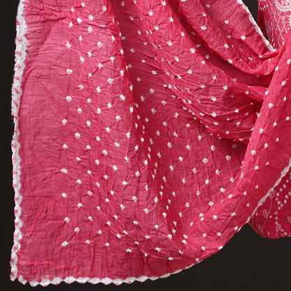 Pink - 3pc Kutch Bandhani Tie-Dye Sequin Work Satin Cotton Suit Material Set 71