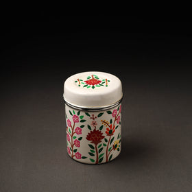 Floral White Handpainted Enamelware Stainless Steel Container