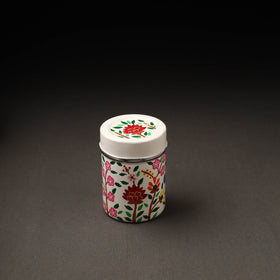 Floral White Handpainted Enamelware Stainless Steel Container