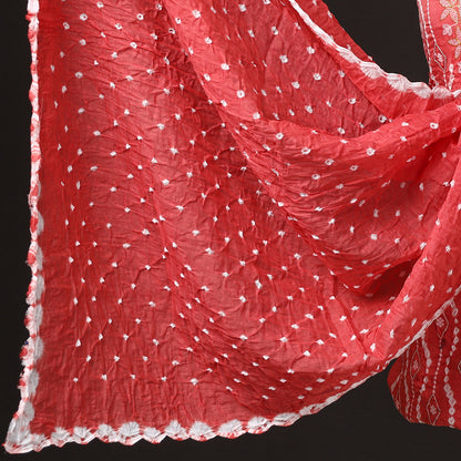 Red - 3pc Kutch Bandhani Tie-Dye Sequin Work Satin Cotton Suit Material Set 73