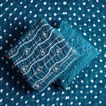 Blue - 3pc Kutch Bandhani Tie-Dye Sequin Work Satin Cotton Suit Material Set 62