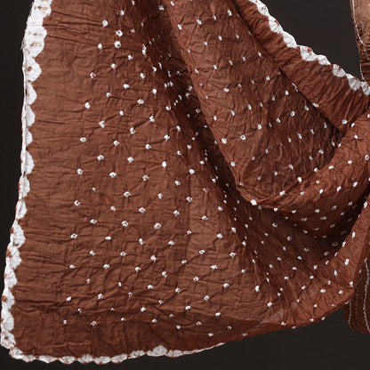 Brown - 3pc Kutch Bandhani Tie-Dye Sequin Work Satin Cotton Suit Material Set 75