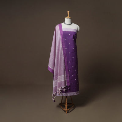 Purple - jacquard cotton 3pc unstitched dress material suit
