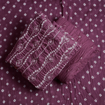 Purple - 3pc Kutch Bandhani Tie-Dye Sequin Work Satin Cotton Suit Material Set 65