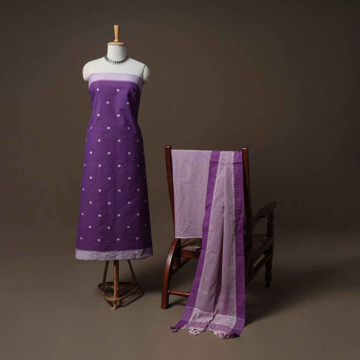 Purple - jacquard cotton 3pc unstitched dress material suit