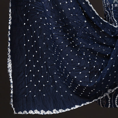 Blue - 3pc Kutch Bandhani Tie-Dye Sequin Work Satin Cotton Suit Material Set 80