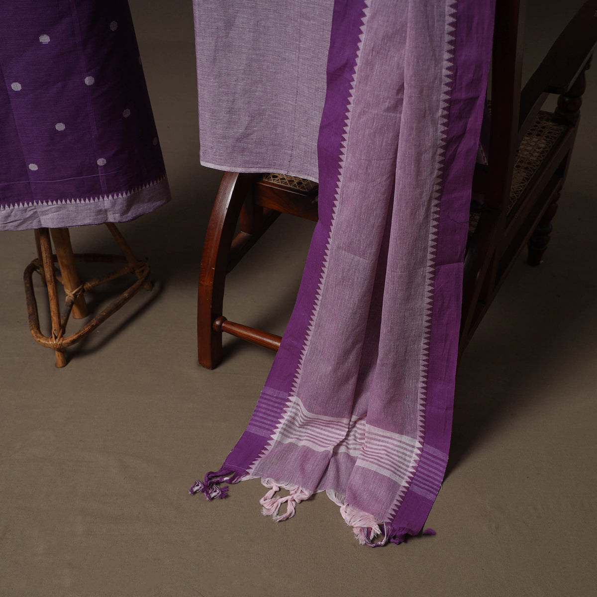Purple - jacquard cotton 3pc unstitched dress material suit