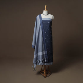Blue - jacquard cotton 3pc unstitched dress material suit