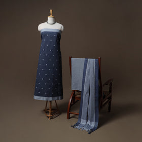 Blue - jacquard cotton 3pc unstitched dress material suit