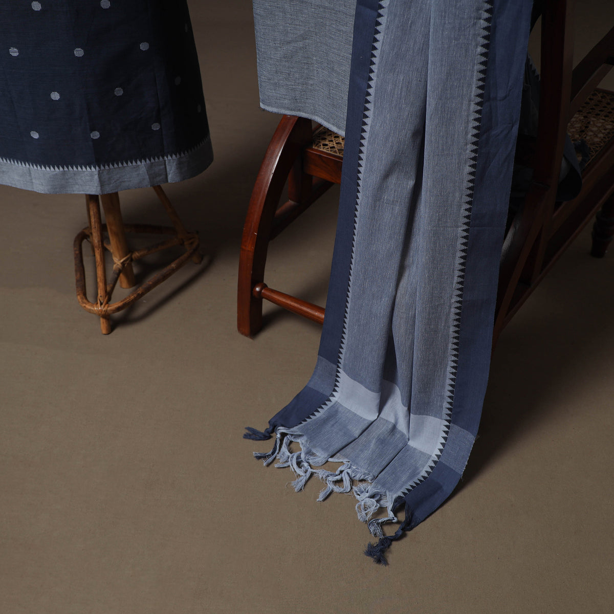 Blue - jacquard cotton 3pc unstitched dress material suit