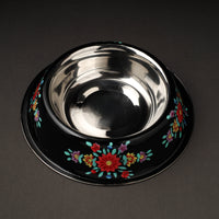 Floral Handpainted Enamelware Stainless Steel Pet Bowl