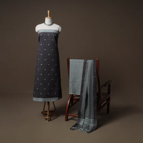 Grey - jacquard cotton 3pc unstitched dress material suit