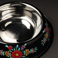 Floral Handpainted Enamelware Stainless Steel Pet Bowl