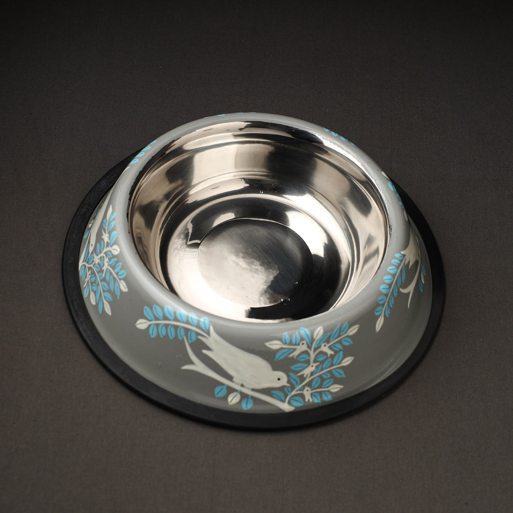 Floral Handpainted Enamelware Stainless Steel Pet Bowl
