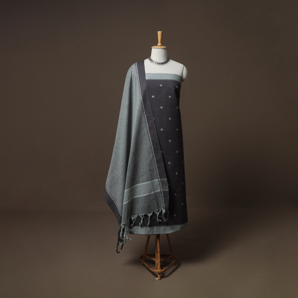 Grey - jacquard cotton 3pc unstitched dress material suit