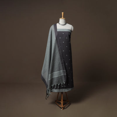 Grey - jacquard cotton 3pc unstitched dress material suit