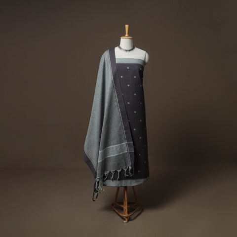 Grey - jacquard cotton 3pc unstitched dress material suit