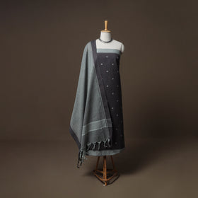 Grey - jacquard cotton 3pc unstitched dress material suit