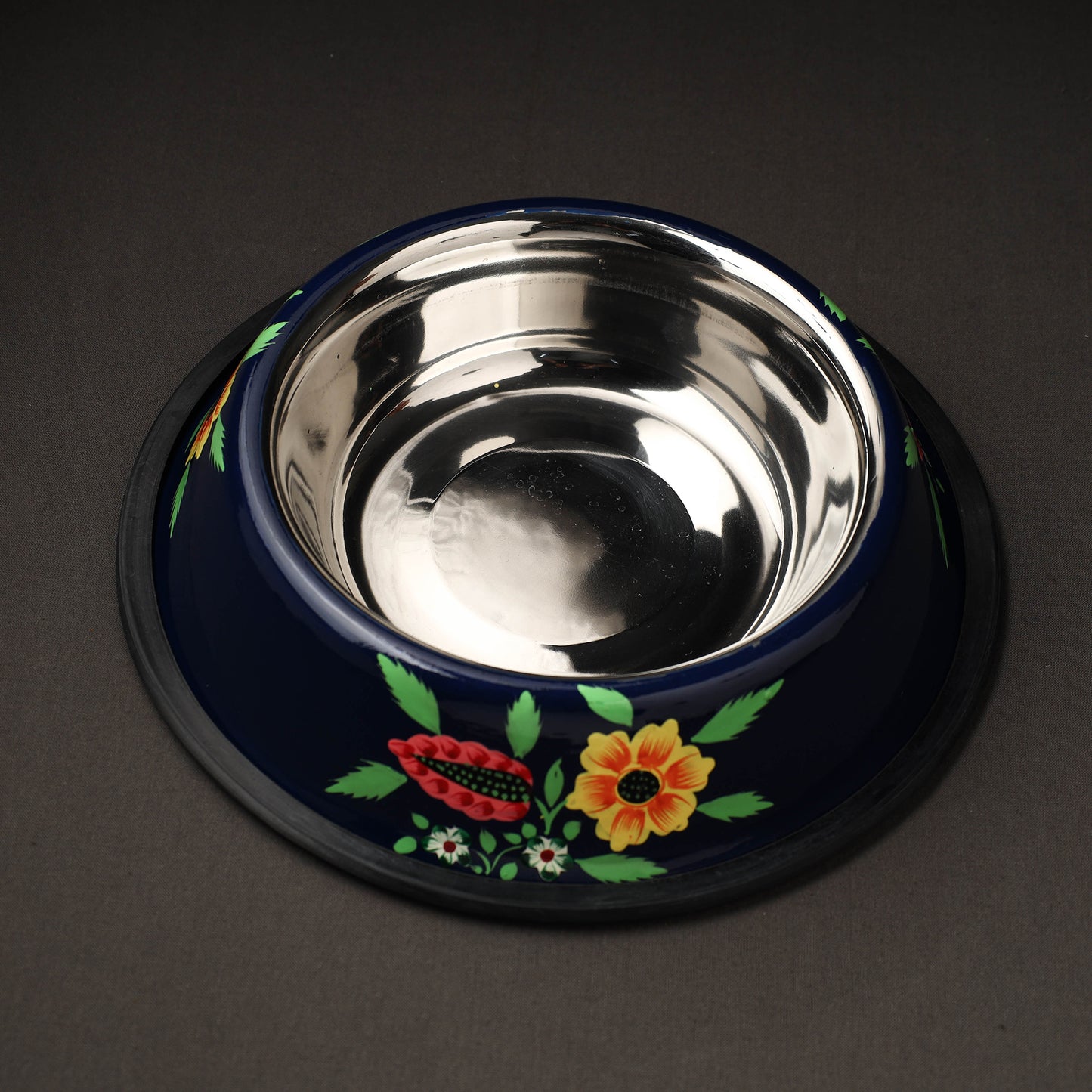 Floral Handpainted Enamelware Stainless Steel Pet Bowl