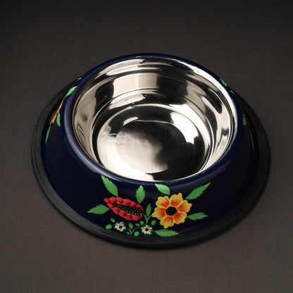 Floral Handpainted Enamelware Stainless Steel Pet Bowl
