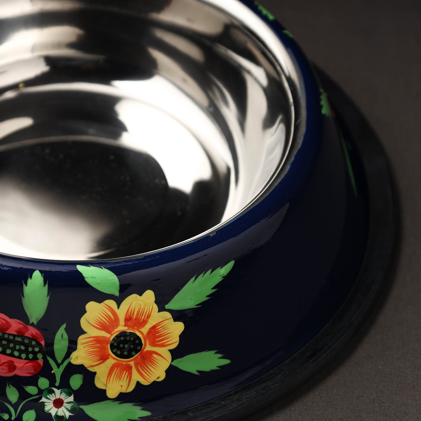 Floral Handpainted Enamelware Stainless Steel Pet Bowl