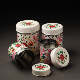 Floral White Handpainted Enamelware Stainless Steel Container