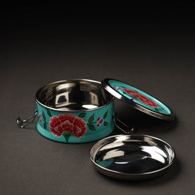 Kashmir Enamelware Floral Handpainted Stainless Steel Round Lunch Box