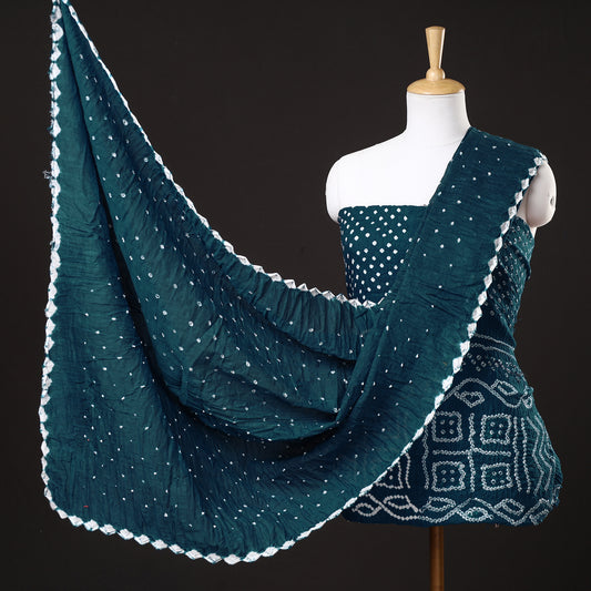 Blue - 3pc Kutch Bandhani Tie-Dye Satin Cotton Suit Material Set 98