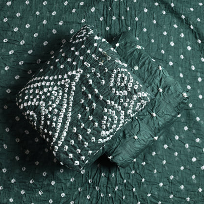 Green - 3pc Kutch Bandhani Tie-Dye Satin Cotton Suit Material Set 86