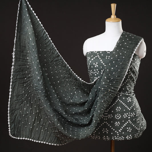 Black - 3pc Kutch Bandhani Tie-Dye Satin Cotton Suit Material Set 103