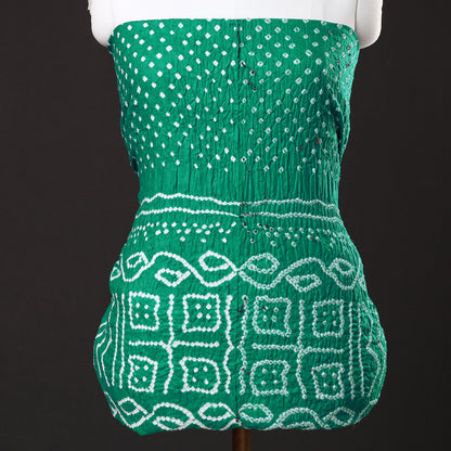Green - 3pc Kutch Bandhani Tie-Dye Satin Cotton Suit Material Set 106