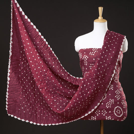 Purple - 3pc Kutch Bandhani Tie-Dye Satin Cotton Suit Material Set 115