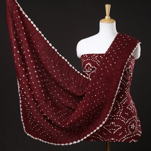 Brown - 3pc Kutch Bandhani Tie-Dye Satin Cotton Suit Material Set 121