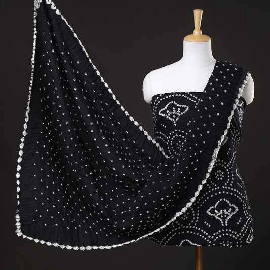 Black - 3pc Kutch Bandhani Tie-Dye Satin Cotton Suit Material Set 123