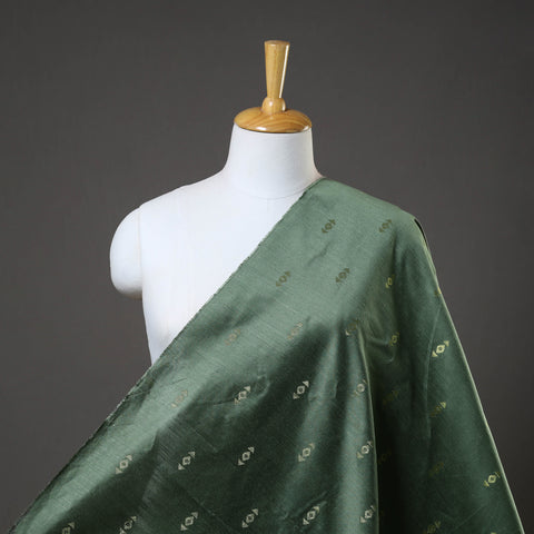 Green - Zari Buti Spun Dupion Viscose Silk Plain Fabric 02