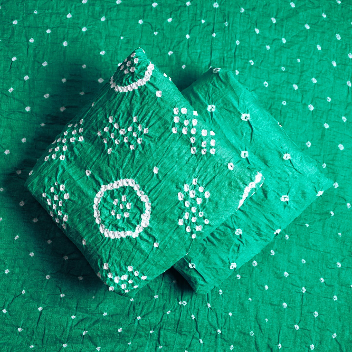 Green - 3pc Kutch Bandhani Tie-Dye Satin Cotton Suit Material Set 104