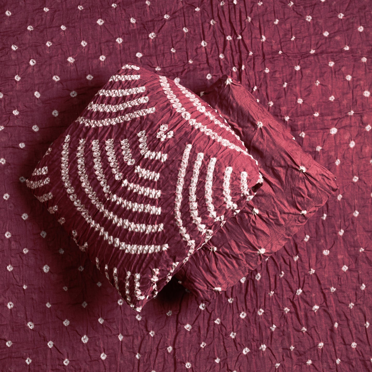 Maroon - 3pc Kutch Bandhani Tie-Dye Satin Cotton Suit Material Set 113