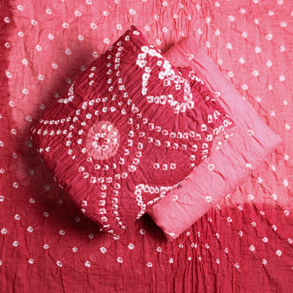 Red - 3pc Kutch Bandhani Tie-Dye Satin Cotton Suit Material Set 131