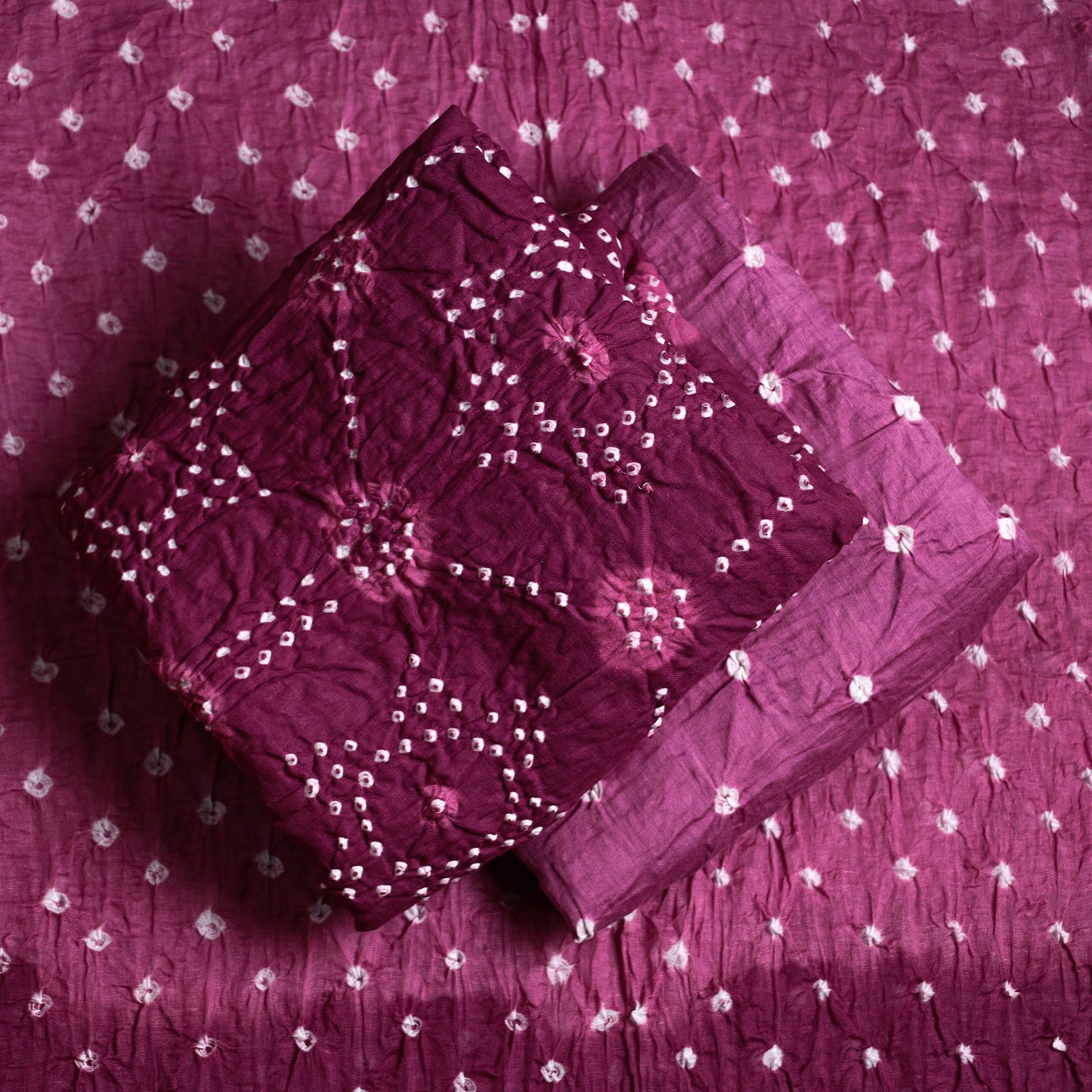 Purple - 3pc Kutch Bandhani Tie-Dye Satin Cotton Suit Material Set 141