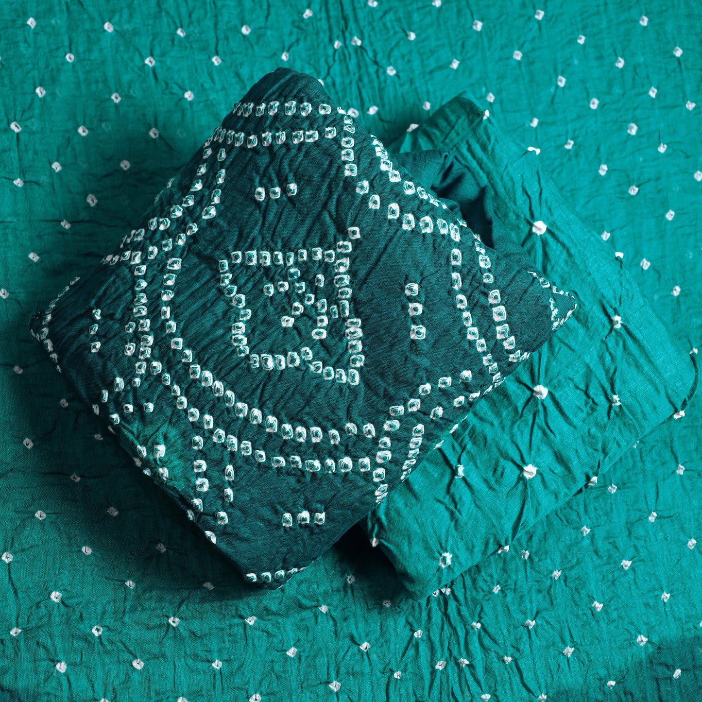 Green - 3pc Kutch Bandhani Tie-Dye Satin Cotton Suit Material Set 144