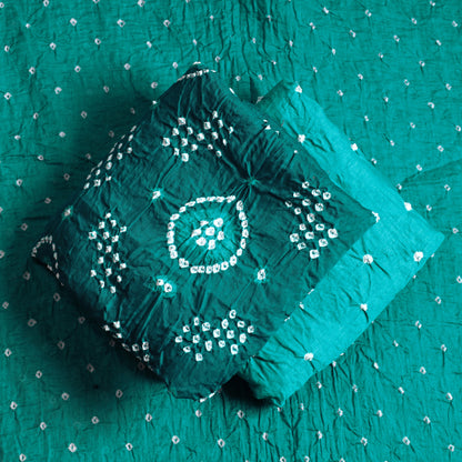 Green - 3pc Kutch Bandhani Tie-Dye Satin Cotton Suit Material Set 146