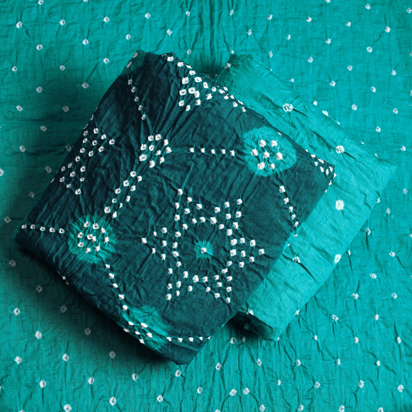 Green - 3pc Kutch Bandhani Tie-Dye Satin Cotton Suit Material Set 148