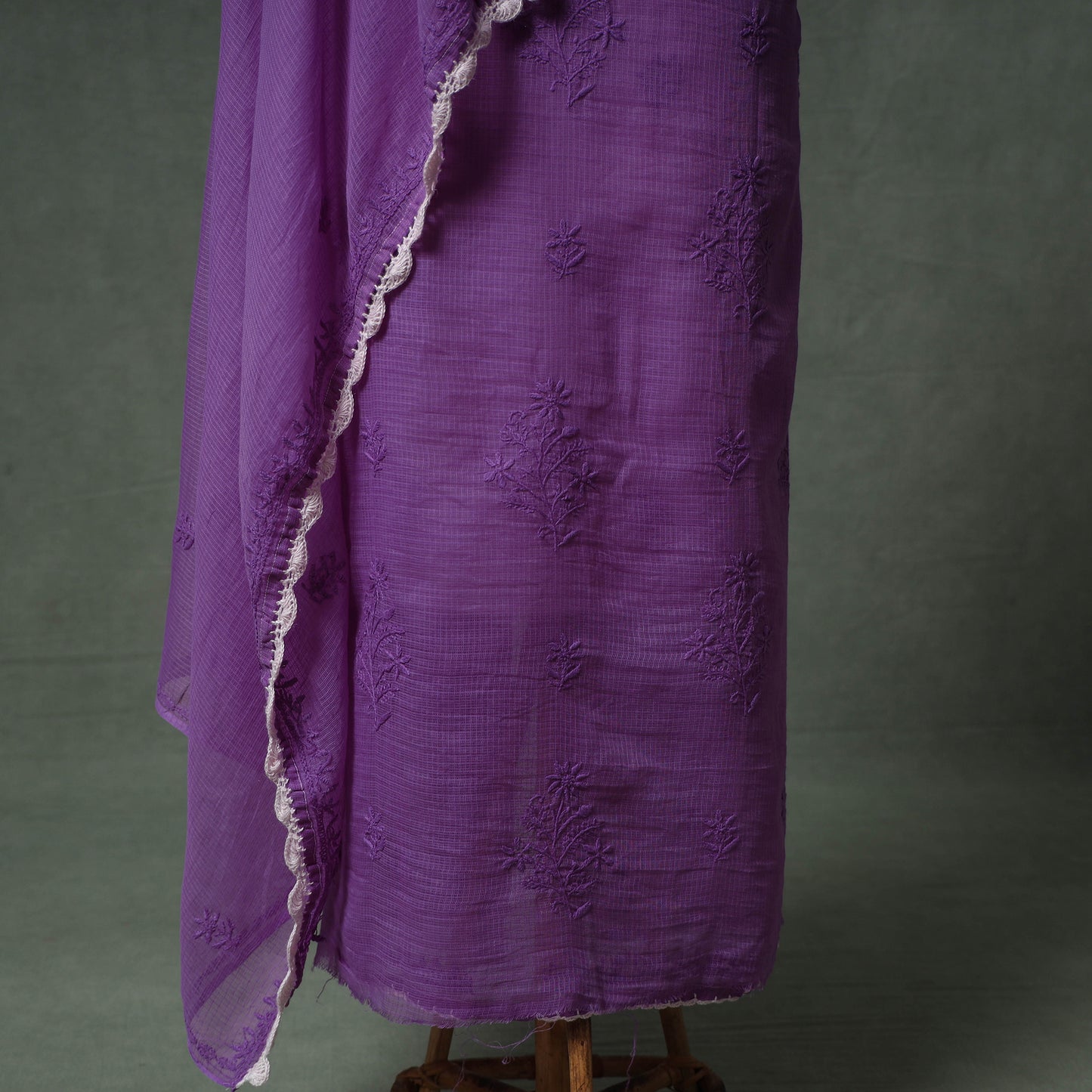 Lucknowi Chikankari Kota Doria Cotton Unstitched Dress Material: Kurta with Dupatta 27