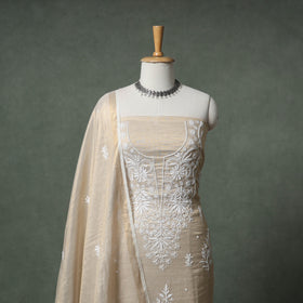 Lucknowi Chikankari Beadwork Tissue Zari Silk Unstitched Dress Material: Kurta with Dupatta 01